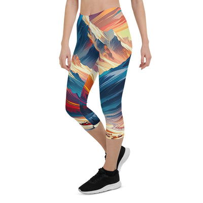 Moderne geometrische Alpen Kunst: Warmer Sonnenuntergangs Schein auf Schneegipfeln - Capri Leggings (All-Over Print) berge xxx yyy zzz