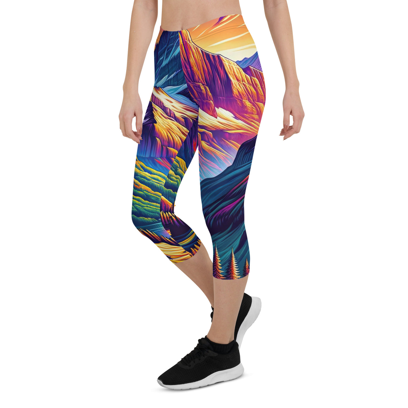 Bergpracht mit Schweizer Flagge: Farbenfrohe Illustration einer Berglandschaft - Capri Leggings (All-Over Print) berge xxx yyy zzz