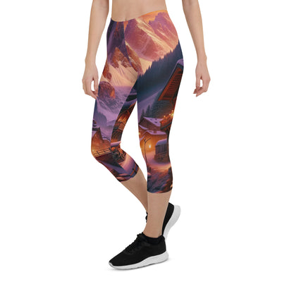 Magische Alpenstunde: Digitale Kunst mit warmem Himmelsschein über schneebedeckte Berge - Capri Leggings (All-Over Print) berge xxx yyy zzz