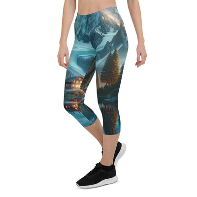 Stille Alpenmajestätik: Digitale Kunst mit Schnee und Bergsee-Spiegelung - Capri Leggings (All-Over Print) berge xxx yyy zzz