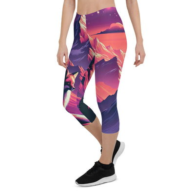 Fuchs im dramatischen Sonnenuntergang: Digitale Bergillustration in Abendfarben - Capri Leggings (All-Over Print) camping xxx yyy zzz