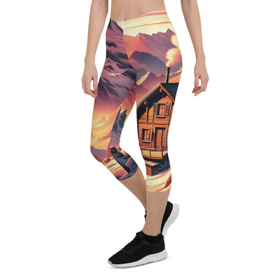 Berghütte im goldenen Sonnenuntergang: Digitale Alpenillustration - Capri Leggings (All-Over Print) berge xxx yyy zzz