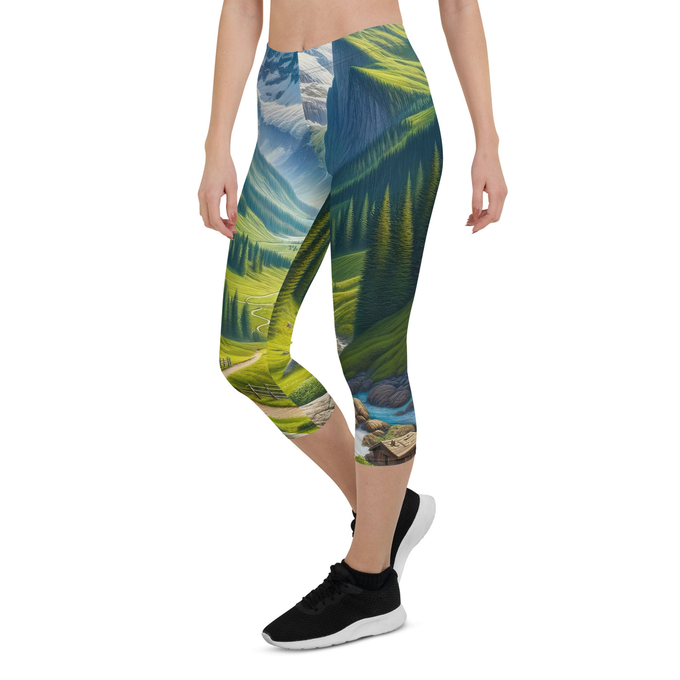 Wanderer in den Bergen und Wald: Digitale Malerei mit grünen kurvenreichen Pfaden - Capri Leggings (All-Over Print) wandern xxx yyy zzz