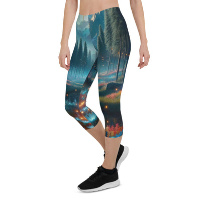 Ätherischer Alpenwald: Digitale Darstellung mit leuchtenden Bäumen und Blumen - Capri Leggings (All-Over Print) camping xxx yyy zzz