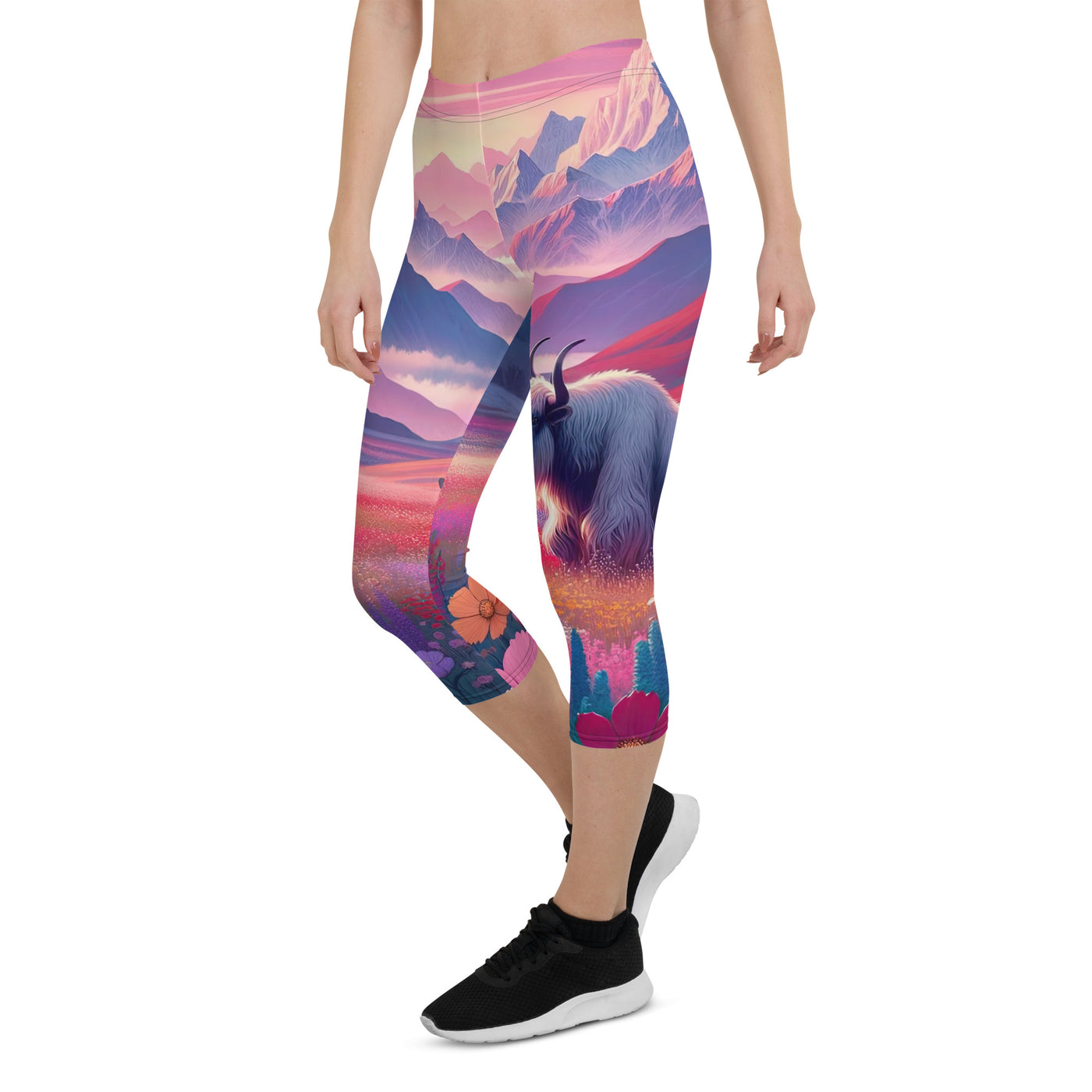 Verträumte Berg-Abenddämmerung mit Hochlandrind und blumigem Glanz - Capri Leggings (All-Over Print) berge xxx yyy zzz