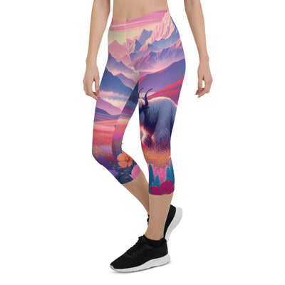 Verträumte Berg-Abenddämmerung mit Hochlandrind und blumigem Glanz - Capri Leggings (All-Over Print) berge xxx yyy zzz