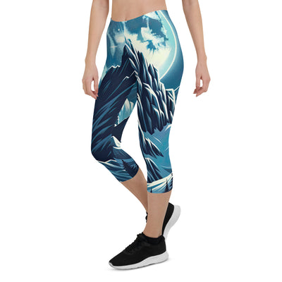 Mondnacht und Gipfelkreuz in den Alpen, glitzernde Schneegipfel - Capri Leggings (All-Over Print) berge xxx yyy zzz