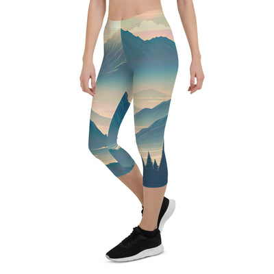 Bergszene bei Morgendämmerung, erste Sonnenstrahlen auf Bergrücken - Capri Leggings (All-Over Print) berge xxx yyy zzz