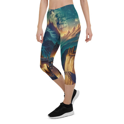 Alpine Wildnis mit Bergdorf unter sternenklarem Nachthimmel - Capri Leggings (All-Over Print) berge xxx yyy zzz