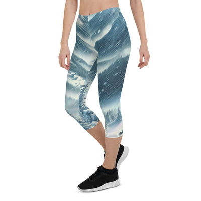 Alpine Wildnis im Wintersturm mit Skifahrer, verschneite Landschaft - Capri Leggings (All-Over Print) klettern ski xxx yyy zzz