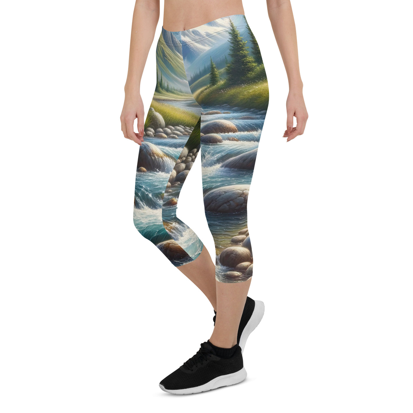 Ölgemälde eines Gebirgsbachs durch felsige Landschaft - Capri Leggings (All-Over Print) berge xxx yyy zzz