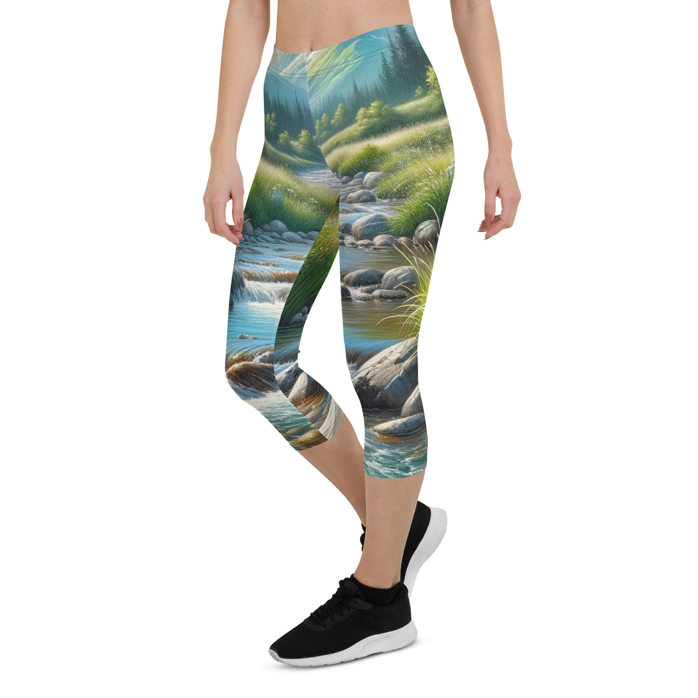 Sanfter Gebirgsbach in Ölgemälde, klares Wasser über glatten Felsen - Capri Leggings (All-Over Print) berge xxx yyy zzz