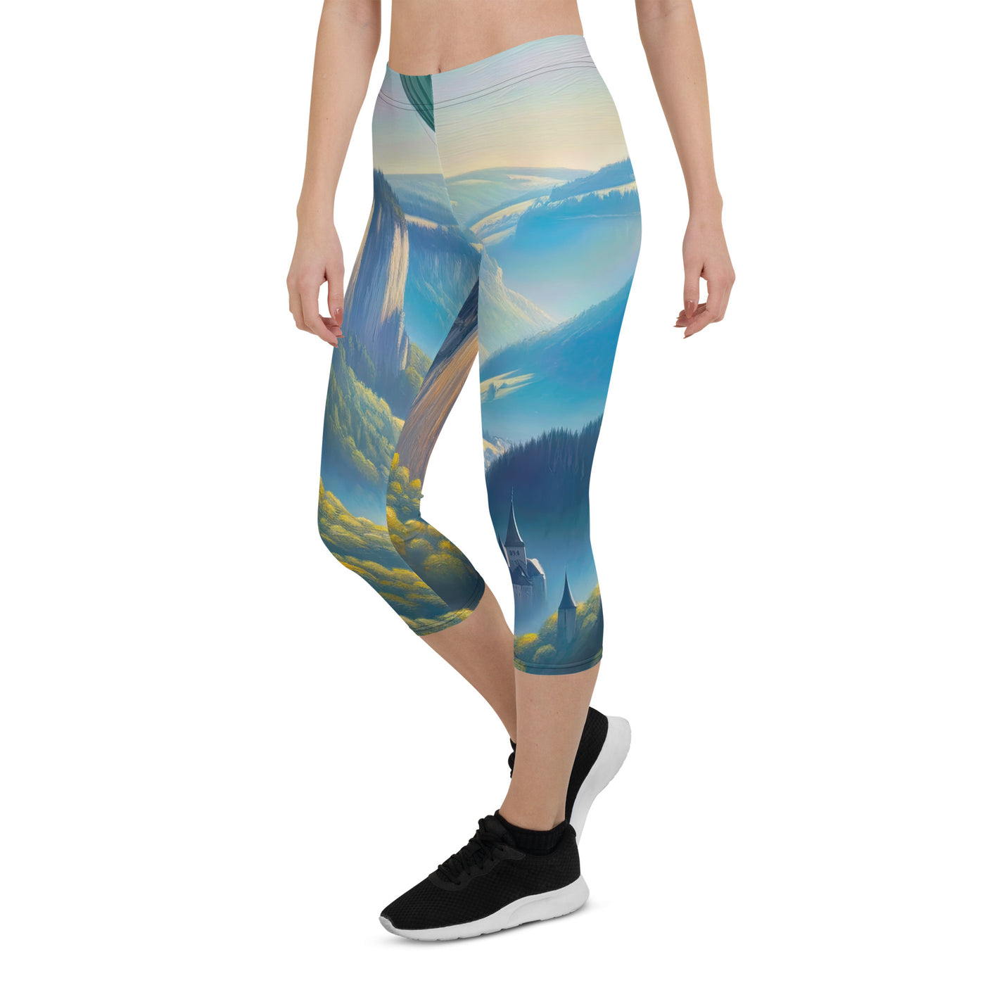 Ölgemälde einer ruhigen Szene in Luxemburg mit Heißluftballon und blauem Himmel - Capri Leggings (All-Over Print) berge xxx yyy zzz