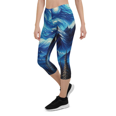 Sternennacht-Stil Ölgemälde der Alpen, himmlische Wirbelmuster - Capri Leggings (All-Over Print) berge xxx yyy zzz