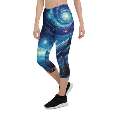 Sternennacht über den Alpen inspiriertes Ölgemälde, mystischer Nachthimmel in Blau - Capri Leggings (All-Over Print) camping xxx yyy zzz