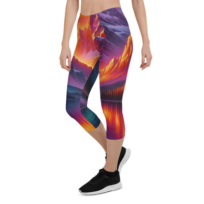 Ölgemälde eines Bootes auf einem Bergsee bei Sonnenuntergang, lebendige Orange-Lila Töne - Capri Leggings (All-Over Print) berge xxx yyy zzz