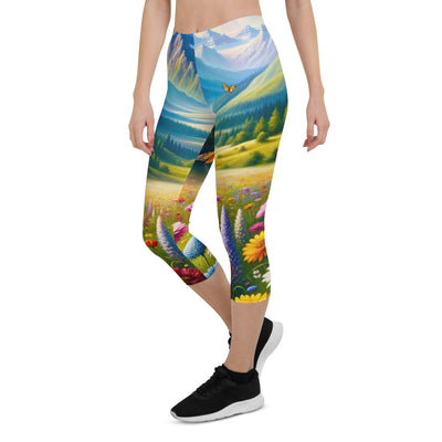 Ölgemälde einer ruhigen Almwiese, Oase mit bunter Wildblumenpracht - Capri Leggings (All-Over Print) camping xxx yyy zzz