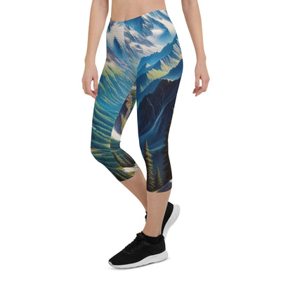 Panorama-Ölgemälde der Alpen mit schneebedeckten Gipfeln und schlängelnden Flusstälern - Capri Leggings (All-Over Print) berge xxx yyy zzz