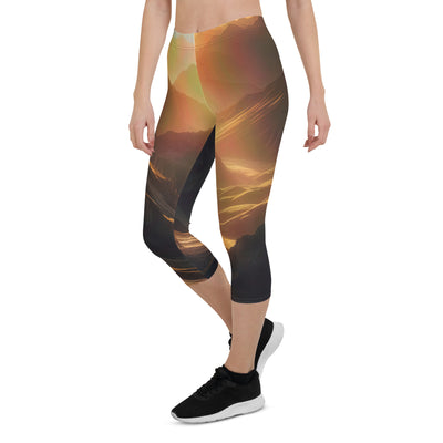 Foto der goldenen Stunde in den Bergen mit warmem Schein über zerklüftetem Gelände - Capri Leggings (All-Over Print) berge xxx yyy zzz