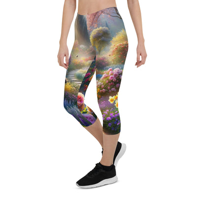 Foto einer Gartenszene im Frühling mit Weg durch blühende Rosen und Veilchen - Capri Leggings (All-Over Print) camping xxx yyy zzz