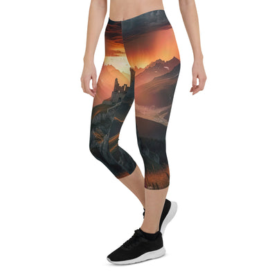 Foto einer Alpenburg bei stürmischem Sonnenuntergang, dramatische Wolken und Sonnenstrahlen - Capri Leggings (All-Over Print) berge xxx yyy zzz