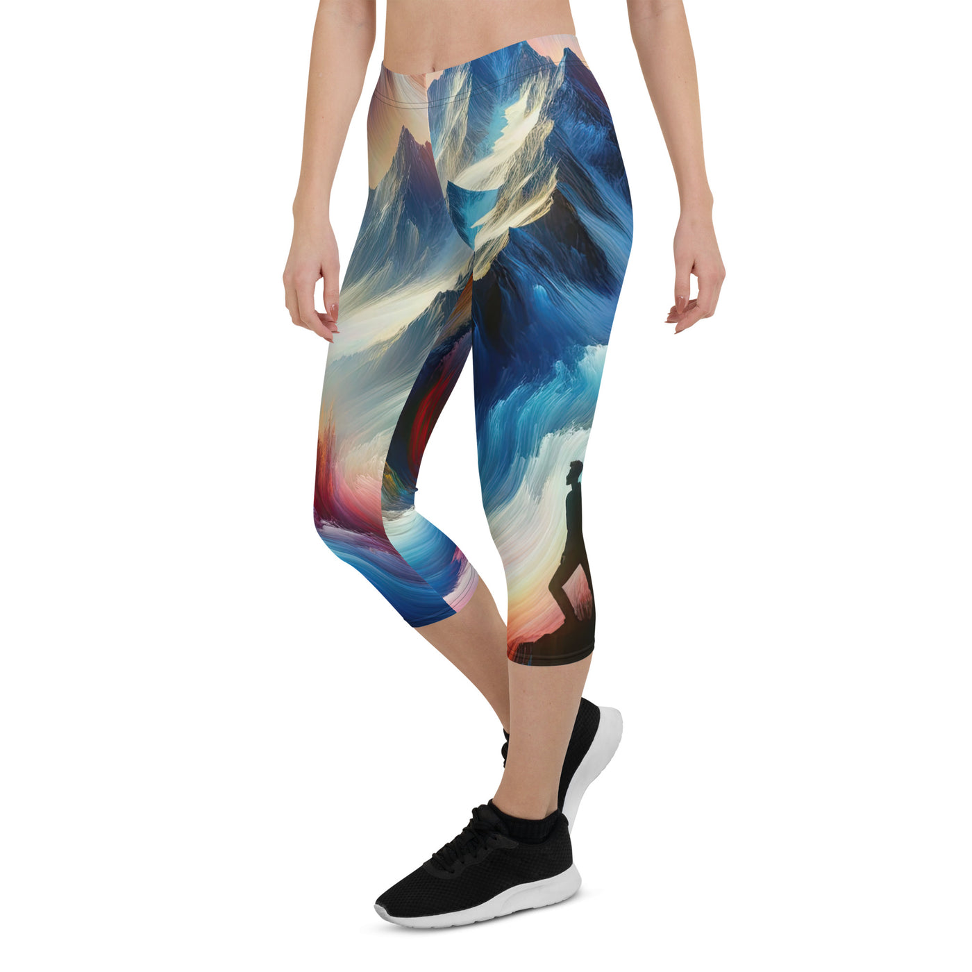 Foto eines abstrakt-expressionistischen Alpengemäldes mit Wanderersilhouette - Capri Leggings (All-Over Print) wandern xxx yyy zzz