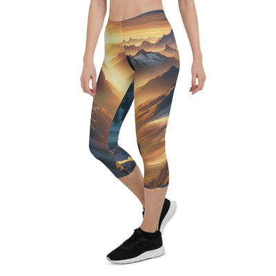 Fotorealistische Darstellung der Alpen bei Sonnenaufgang, Wanderin unter einem gold-purpurnen Himmel - Capri Leggings (All-Over Print) wandern xxx yyy zzz