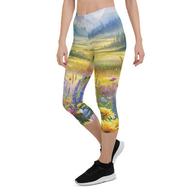 Aquarell einer Almwiese in Ruhe, Wildblumenteppich in Gelb, Lila, Rosa - Capri Leggings (All-Over Print) berge xxx yyy zzz