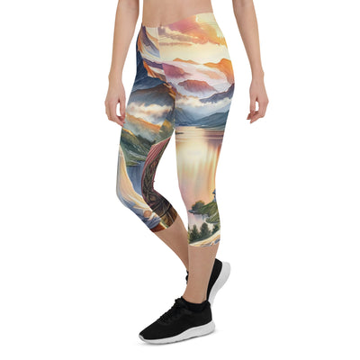 Aquarell einer Berglandschaft in der goldenen Stunde mit österreichischem Wanderer - Capri Leggings (All-Over Print) wandern xxx yyy zzz