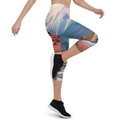 Berge. Fluss und Blumen - Malerei - Capri Leggings (All-Over Print) berge xxx