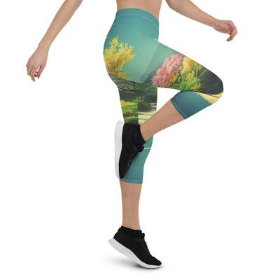 Berg, See und Wald mit pinken Bäumen - Landschaftsmalerei - Capri Leggings (All-Over Print) berge xxx