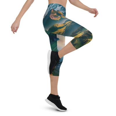 Schweizer Flagge, Alpenidylle: Dämmerlicht, epische Berge und stille Gewässer - Capri Leggings (All-Over Print) berge xxx yyy zzz