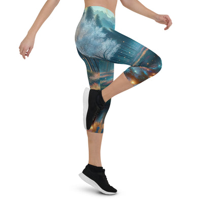 Ätherischer Alpenwald: Digitale Darstellung mit leuchtenden Bäumen und Blumen - Capri Leggings (All-Over Print) camping xxx yyy zzz