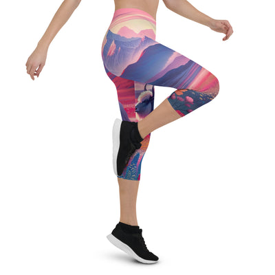 Verträumte Berg-Abenddämmerung mit Hochlandrind und blumigem Glanz - Capri Leggings (All-Over Print) berge xxx yyy zzz