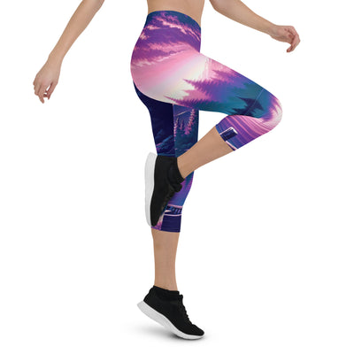 Magische Alpen-Dämmerung, rosa-lila Himmel und Bergsee mit Boot - Capri Leggings (All-Over Print) berge xxx yyy zzz