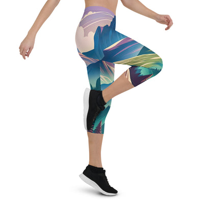 Harmonische Berglandschaft mit Schweizer Flagge auf Gipfel - Capri Leggings (All-Over Print) berge xxx yyy zzz