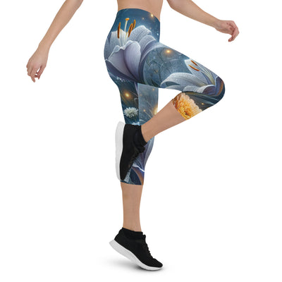 Ätherische Mondnacht auf blühender Wiese, silbriger Blumenglanz - Capri Leggings (All-Over Print) camping xxx yyy zzz