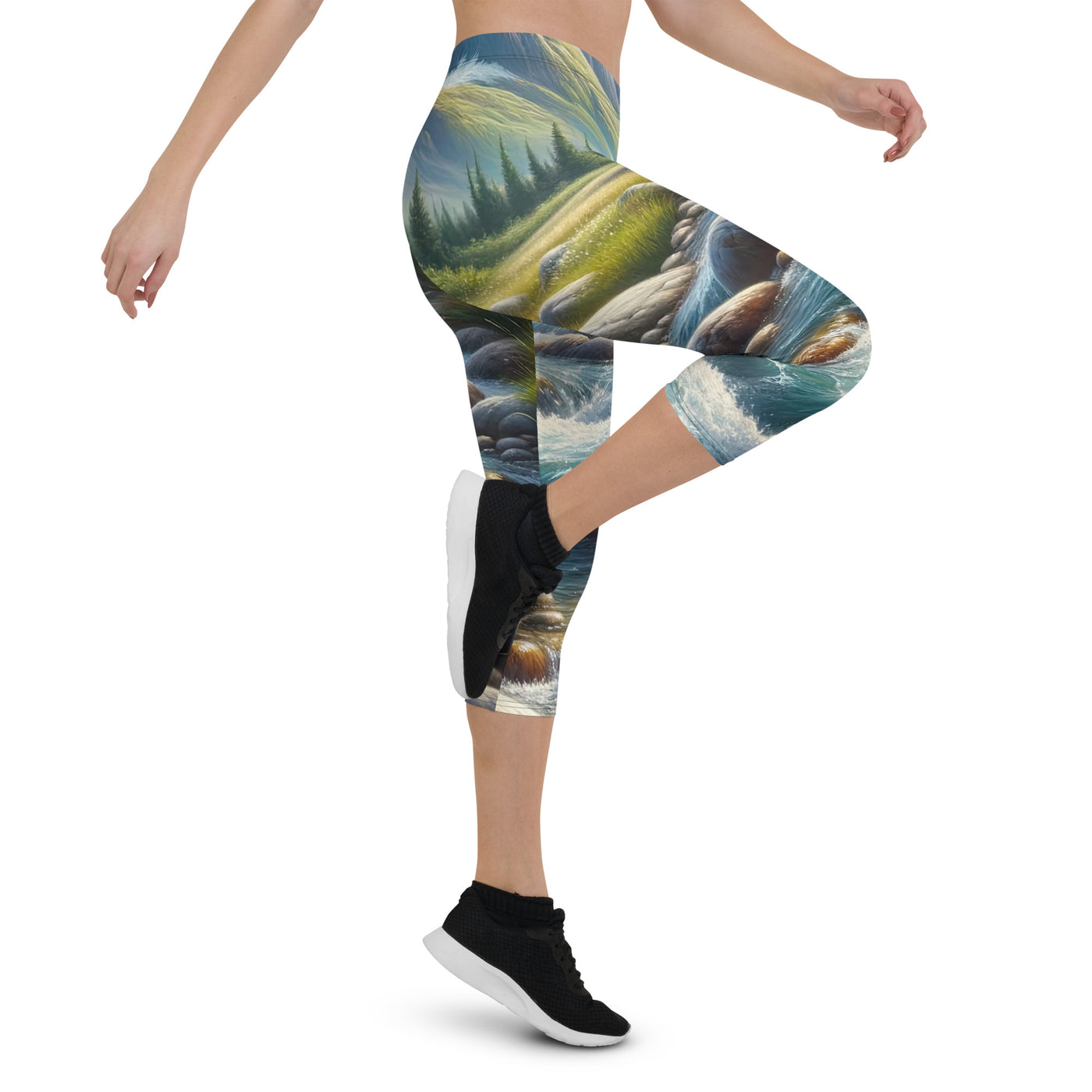 Ölgemälde eines Gebirgsbachs durch felsige Landschaft - Capri Leggings (All-Over Print) berge xxx yyy zzz