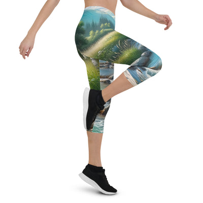 Sanfter Gebirgsbach in Ölgemälde, klares Wasser über glatten Felsen - Capri Leggings (All-Over Print) berge xxx yyy zzz