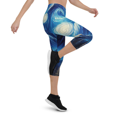 Sternennacht-Stil Ölgemälde der Alpen, himmlische Wirbelmuster - Capri Leggings (All-Over Print) berge xxx yyy zzz