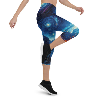 Sternennacht über den Alpen inspiriertes Ölgemälde, mystischer Nachthimmel in Blau - Capri Leggings (All-Over Print) camping xxx yyy zzz