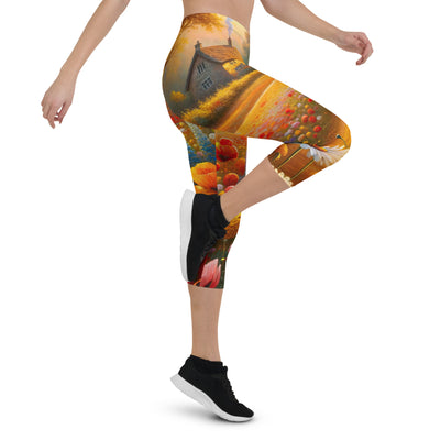 Ölgemälde eines Blumenfeldes im Sonnenuntergang, leuchtende Farbpalette - Capri Leggings (All-Over Print) camping xxx yyy zzz