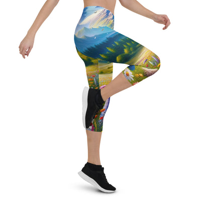 Ölgemälde einer ruhigen Almwiese, Oase mit bunter Wildblumenpracht - Capri Leggings (All-Over Print) camping xxx yyy zzz