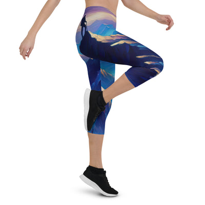 Ölgemälde eines ruhigen Alpenabends mit Bergsteigersilhouette auf dem Gipfel - Capri Leggings (All-Over Print) wandern xxx yyy zzz