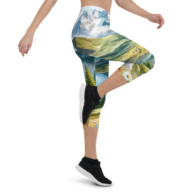 Quadratisches Aquarell der Alpen, Berge mit schneebedeckten Spitzen - Capri Leggings (All-Over Print) berge xxx yyy zzz