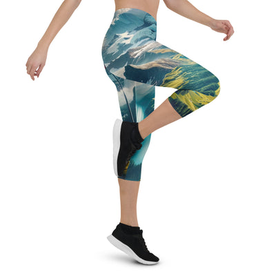 Ultraepische, fotorealistische Darstellung der Schweizer Alpenlandschaft mit Schweizer Flagge - Capri Leggings (All-Over Print) berge xxx yyy zzz