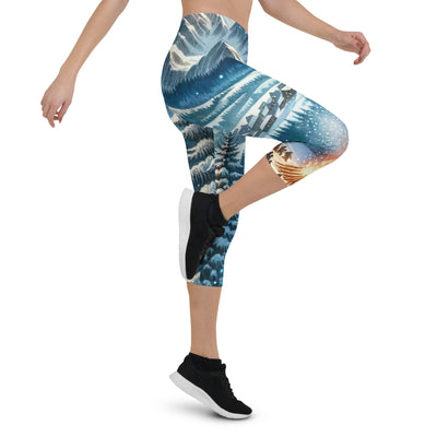 Aquarell eines Winterabends in den Alpen mit Lagerfeuer und Wanderern, glitzernder Neuschnee - Capri Leggings (All-Over Print) camping xxx yyy zzz