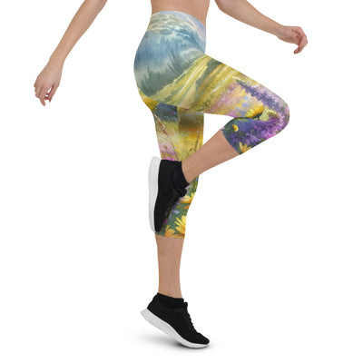 Aquarell einer Almwiese in Ruhe, Wildblumenteppich in Gelb, Lila, Rosa - Capri Leggings (All-Over Print) berge xxx yyy zzz