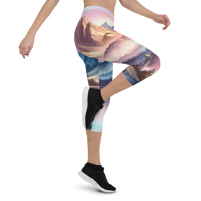 Aquarell einer Dämmerung in den Alpen, Boot auf einem See in Pastell-Licht - Capri Leggings (All-Over Print) berge xxx yyy zzz