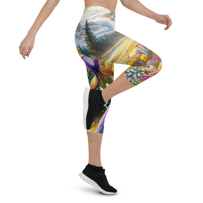 Aquarell einer ruhigen Almwiese, farbenfrohe Bergblumen in den Alpen - Capri Leggings (All-Over Print) berge xxx yyy zzz